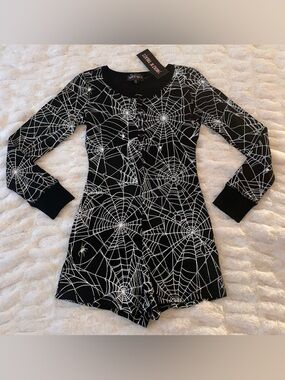 Black Spiderweb Romper with White Web Print
